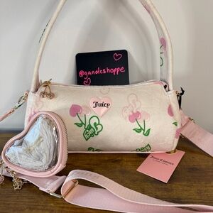 New Juicy Couture Retro Cherry Shoulder Crossbody Handbag Light Pink Charm Cute